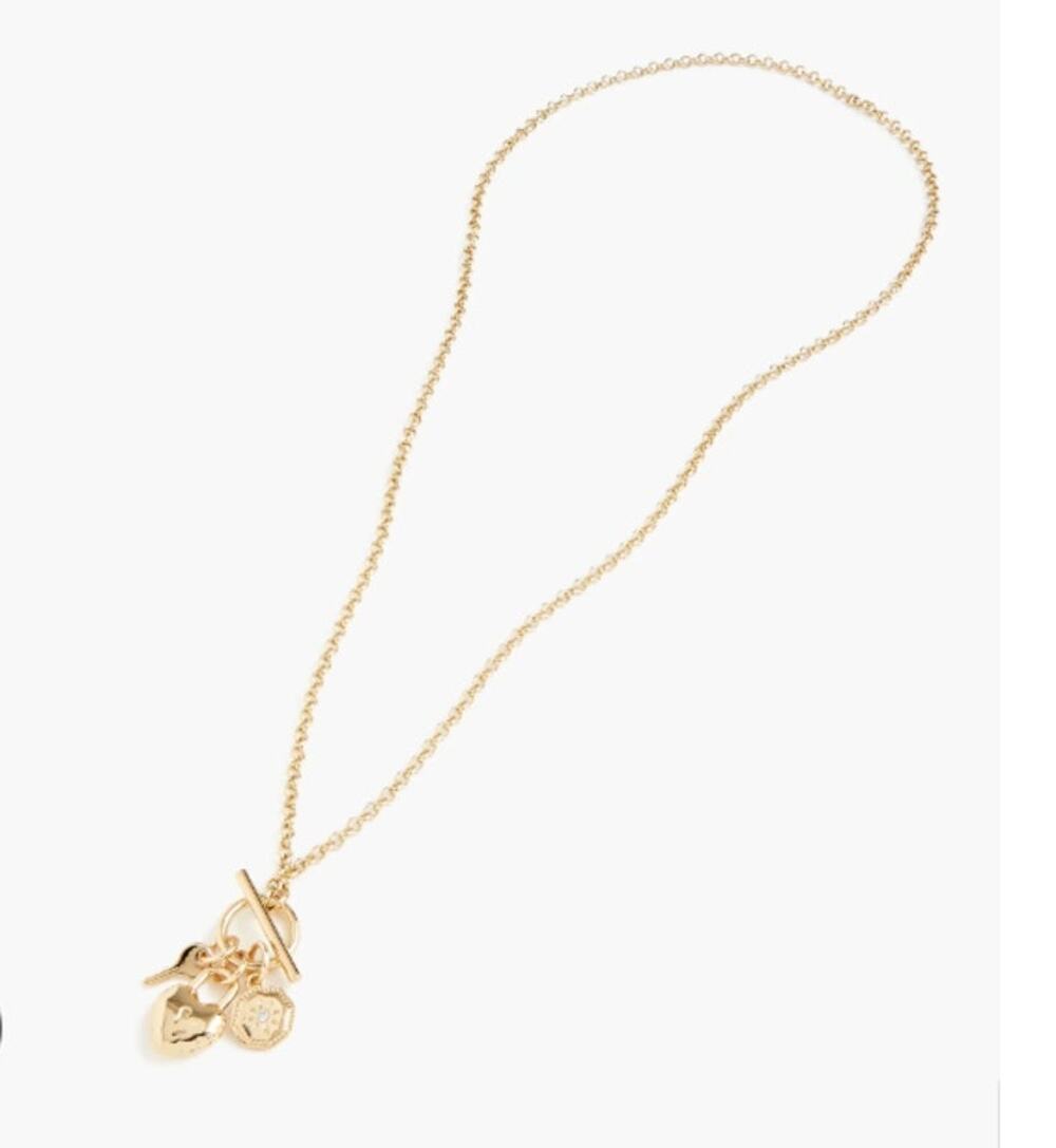 J. Crew Lock And Key Charm Necklace Gold 30"